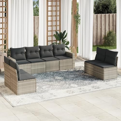 Verderoom Rattan Gartenmöbel Set mit Stauraum Polyrattan Lounge Balkon Lounge Sitzgruppe Outdoor Gartensofa Ecksofa Rattansofa Balkonmöbel-Hellgrau-8-tlg von Verderoom