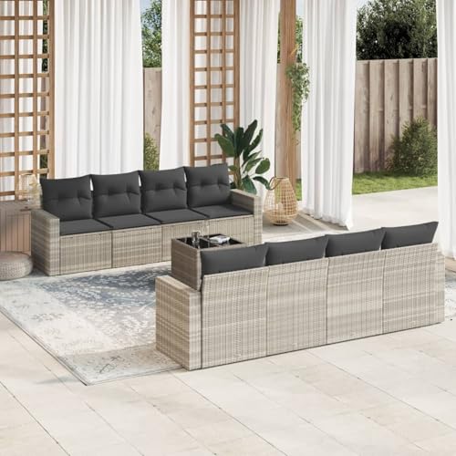 Verderoom Rattan Gartenmöbel Set mit Stauraum Polyrattan Lounge Balkon Lounge Sitzgruppe Outdoor Gartensofa Ecksofa Rattansofa Balkonmöbel-Hellgrau-9-tlg von Verderoom