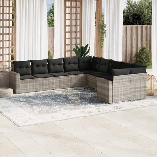 Verderoom Rattan Gartenmöbel Set mit Stauraum Polyrattan Lounge Balkon Lounge Sitzgruppe Outdoor Gartensofa Ecksofa Rattansofa Balkonmöbel-Hellgrau und Dunkelgrau-10-tlg von Verderoom
