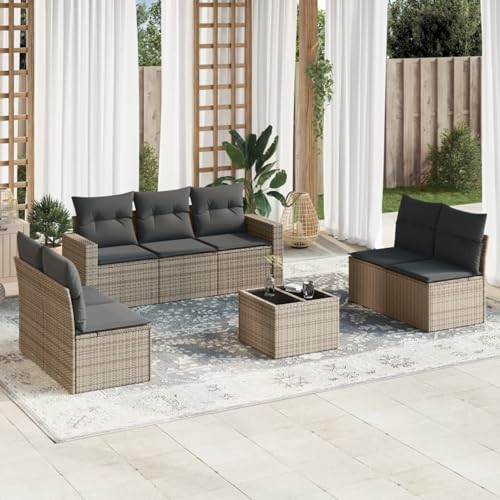 Verderoom Rattan Gartenmöbel Set mit Stauraum Polyrattan Lounge Gartenlounge Balkon Lounge Outdoor Sitzgruppe Möbel wetterfest für Garten Terrasse Balkon-Grau-8-tlg von Verderoom