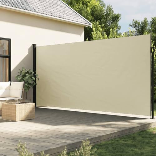Verderoom Seitenmarkise Ausziehbar 220x500 Alu-Seitenmarkise Sichtschutz Terrasse Sichtschutz Balkon Seitenwand Wandmakise Sichtschutz Sonnenschutz Blickdicht Windschutz-Creme-220 x 500 cm von Verderoom