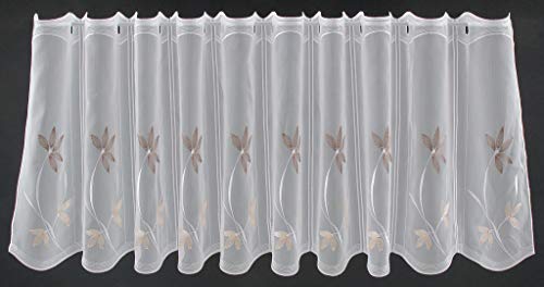 Verdi Scheibengardine Blumenmuster Bestickt 45 cm hoch weiß Natur Schlamm - Wunschbreite frei wählbar durch gekaufte Menge in 15,5 cm Schritten - Meterware von Verdi
