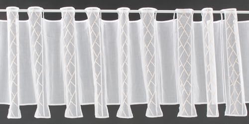 Verdi Scheibengardine grafisch Bestickt 30 cm hoch weiß beige - Wunschbreite frei wählbar durch gekaufte Menge in 16 cm Schritten - Meterware von Verdi