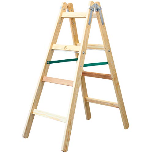 Holzleiter Premium 2x4 Stufen 150kg klappbare Malerleiter Klappleiter Doppelstufenleiter mit Eimerhaken von Verdone