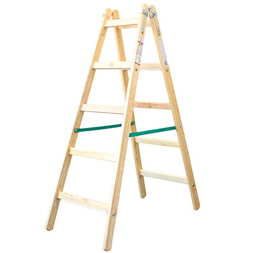 Holzleiter Premium 2x5 Stufen 150kg klappbare Malerleiter Klappleiter Doppelstufenleiter mit Eimerhaken von Verdone