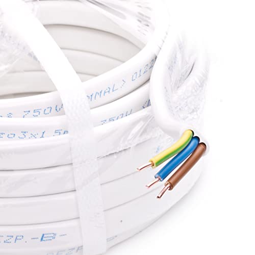 Stromkabel Flachkabel Mantelleitung Elektrokabel Flach Feuchtraumkabel YDYp NYM-J 3x1,5 mm2 450/750V Kabel Elektroleitung - 15m Ring von Verdone