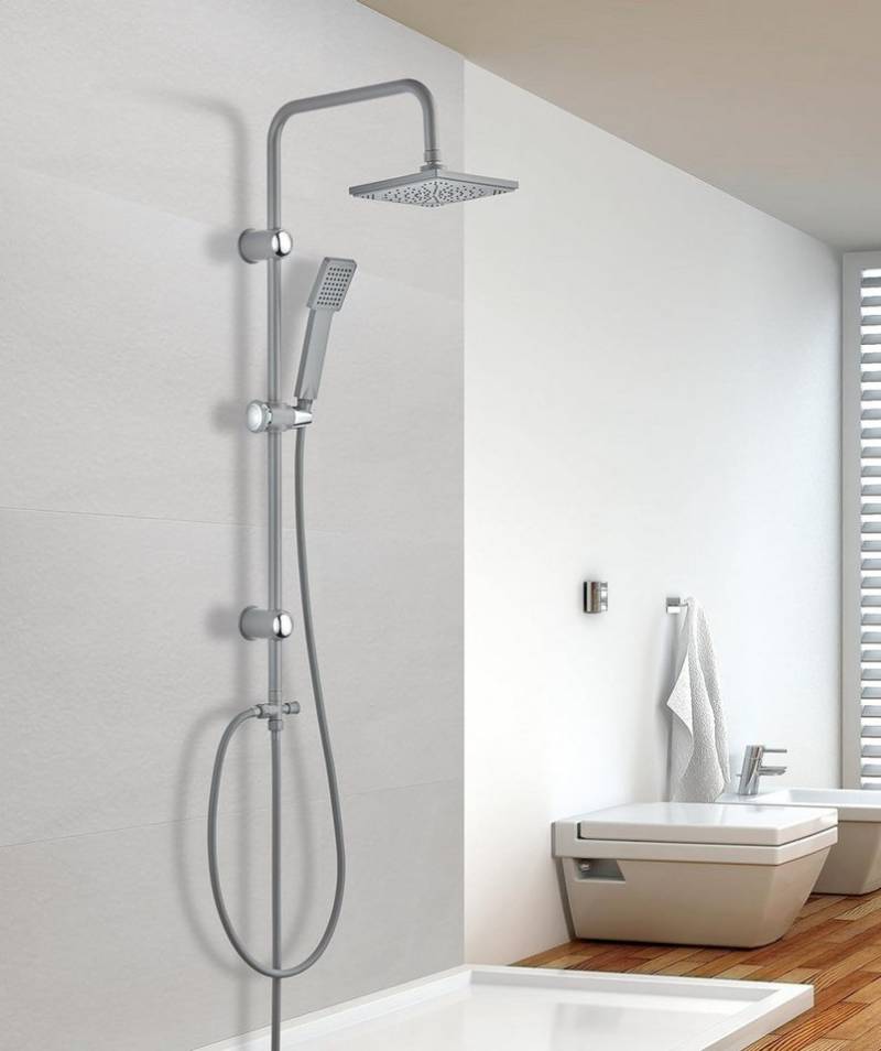 Vereg Duschsystem FINE SHOWER NAKIA, 1 Strahlart(en), Duschsäule in matt hellgrau inklusive Kopf- und Handbrause von Vereg