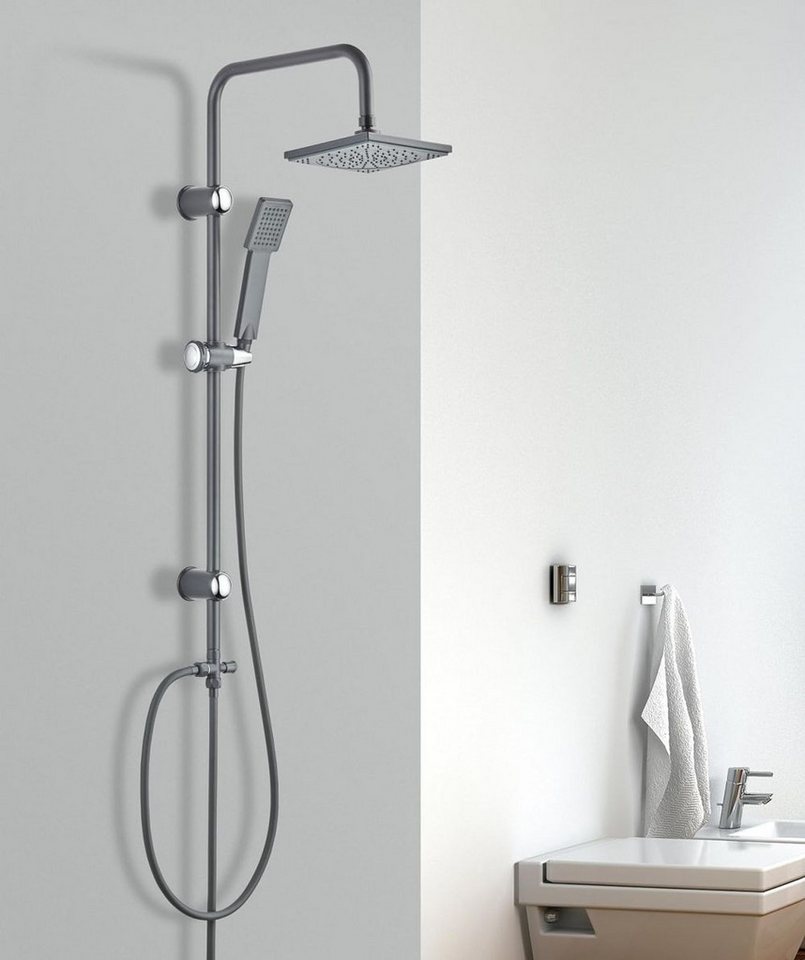 Vereg Duschsystem Fine Shower, 1 Strahlart(en), Duschsäule Überkopfbrause-Set dunkelgrau mit Handbrause und Kopfbrause von Vereg