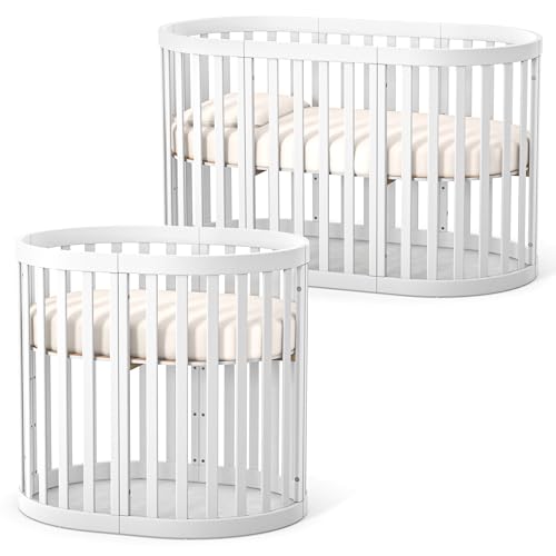 Veres Ovales Babybett Rom (90x70 cm), erweiterbar auf Bett (140x70cm) (Weiß) von Veres Company