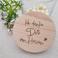 Glas Mit Holzdeckel Ich Danke Dir Von Herzen Graviert, Geschenk Als Dankeschön Für Familie, Freunde, Kollegen von VerhyggtGluecklich