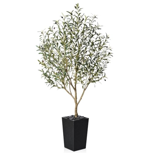 VeriNatural Künstlicher Olivenbaum 180cm Künstliche Pflanzen wie echt Kunstpflanzen Groß–Deko Kunstbaum mit Schwarz Topf in Netzoptik&Kieselsteinen–Für Wohnzimmer,Büro & Moderne Zimmerpflanzen,VN132 von VeriNatural