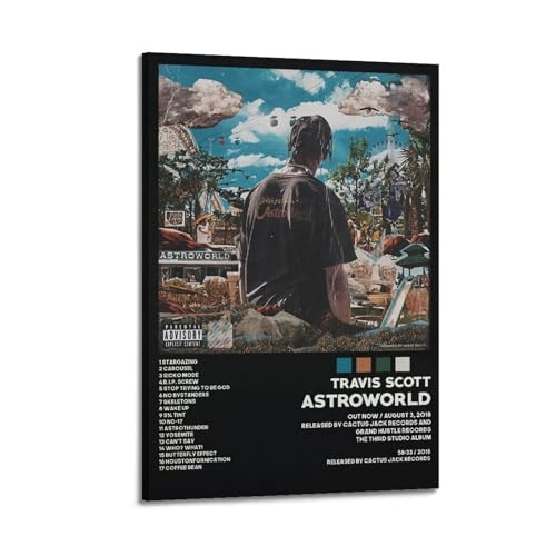 Travis Poster Astroworld Tracklist-Albumcover-Poster, dekorative Malerei, Leinwand, Wandposter für Raumdekoration, ästhetische Sportlandschaft, Büro, Raumdekoration, Geschenk, 30 x 45 cm, Rahmenstil von VerimP