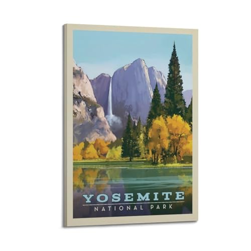 VerimP Yosemite Nationalpark-Poster, Vintage-Kunst-Poster, Wandkunst, Dekoration, Leinwandposter und Drucke, Wandposter für Zimmer, ästhetisch, 30 x 45 cm, Rahmenstil von VerimP