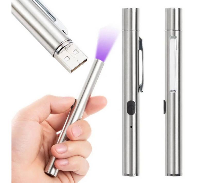 Verkgroup LED Taschenlampe UV-LED Taschenlampe Geldprüfer Tester und Detektor, kompakt (LED-UV-Taschenlampe Banknotenprüfer Bedienungsanleitung, Multifunktionale LED-UV-Taschenlampe mit integriertem Akku), ntegrierte UV-LED-Diode, USB-Ladung, akkubetrieben von Verkgroup