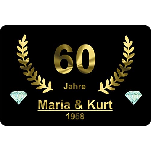 Verlag HE Fußmatte Diamantene Hochzeit 60 Jahre Jubiläum Geschenk Diamanthochzeit Kränzen Schild personalisiert Wunsch-Namen von Verlag HE