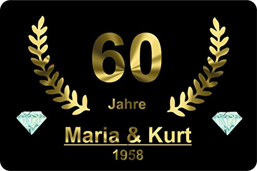 Verlag HE Fußmatte Diamant Hochzeit | Jubiläum | Geschenk | Gold | Silber | Schild | personalisiert | Name von Verlag HE