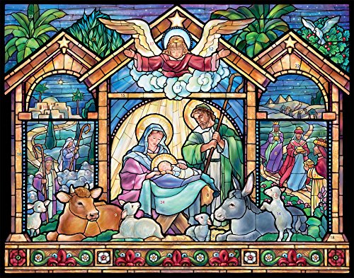 Buntglas-Adventskalender Christi Geburt (Countdown bis Weihnachten) von Vermont Christmas Company