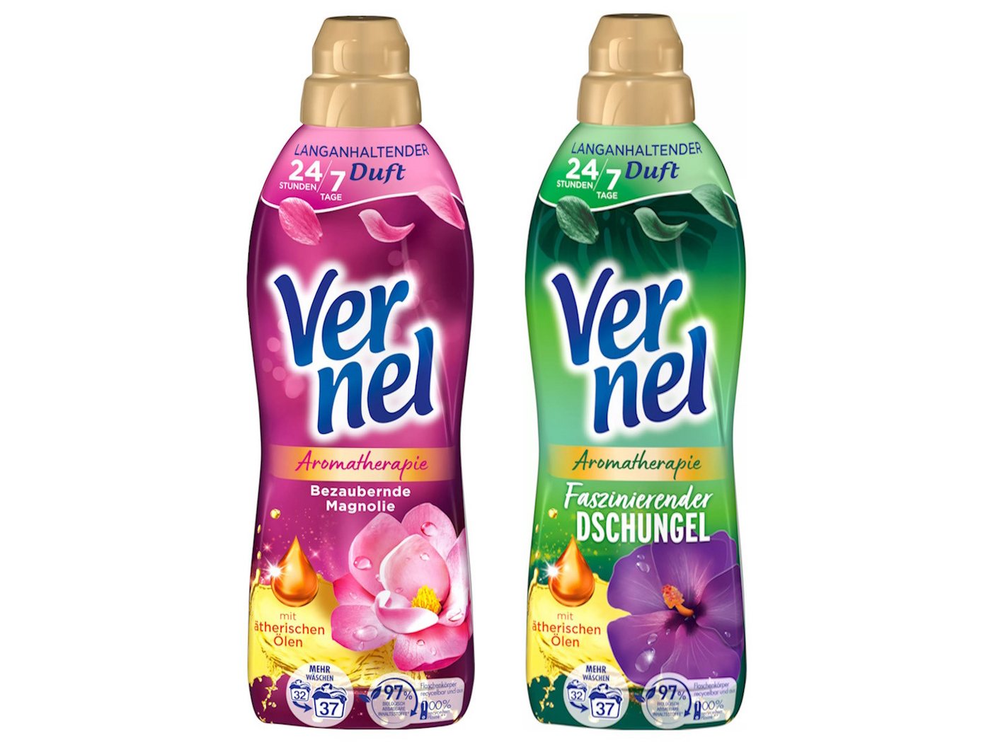 Vernel Aromatherapie Bezaubernde Magnolie & Faszinierender Dschungel 2x 37 WL Weichspüler (Doppelpack, [2-St. mit ätherischen Ölen) von Vernel
