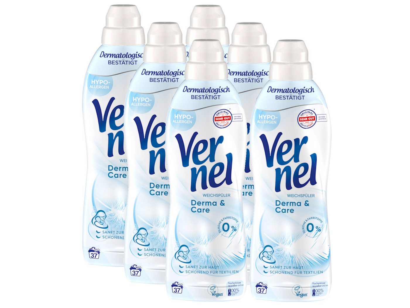 Vernel Derma & Care 6 x 37 WL (222 WL) Weichspüler (Spar-Pack, [6-St. speziell für sensible Haut) von Vernel
