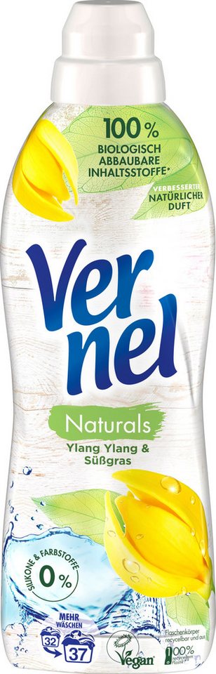 Vernel VERNEL Naturals Weichspüler 37WL Ylang Ylang 814ml Weichspüler (1-St. 99% naturbasierte Inhaltsstoffe) von Vernel