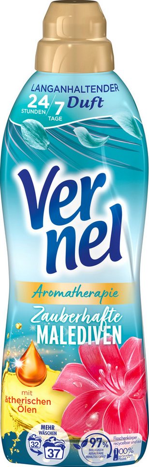 Vernel VERNEL Aromatherapie Weichspüler 37WL Malediven 814ml Weichspüler (1-St. mit ätherischen Ölen) von Vernel
