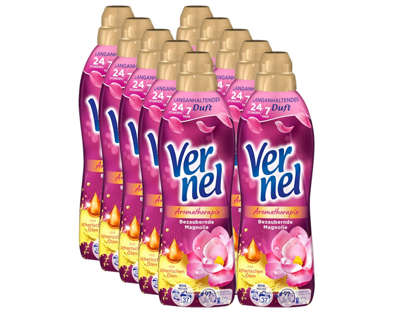 Vernel Aromatherapie Bezaubernde Magnolie 10 x 37 WL (370 WL) Weichspüler (Vorratspack, [10-St. mit ätherischen Ölen) von Vernel