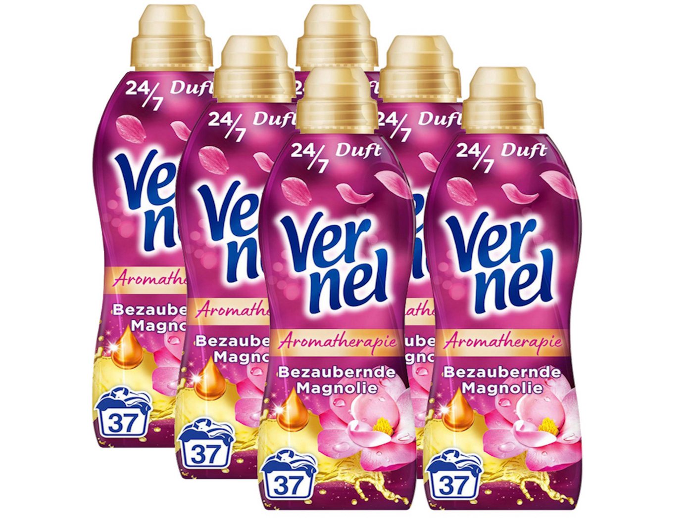 Vernel Aromatherapie Bezaubernde Magnolie 6 x 37 WL (222 WL) Weichspüler (Spar-Pack, [6-St. mit ätherischen Ölen) von Vernel