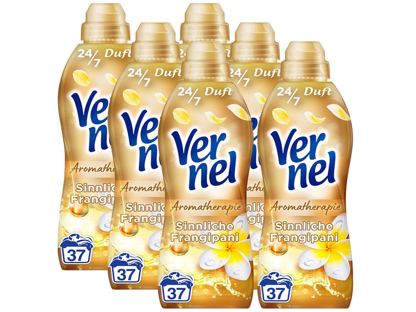 Vernel Aromatherapie Sinnliche Frangipani 6 x 37 WL (222 WL) Weichspüler (Spar-Pack, [6-St. mit ätherischen Ölen) von Vernel