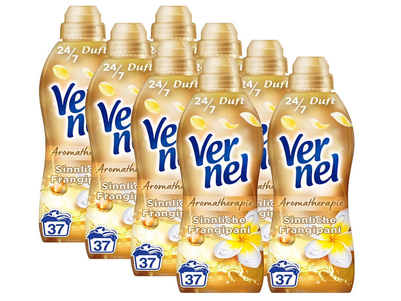 Vernel Aromatherapie Sinnliche Frangipani 8 x 37 WL (296 WL) Weichspüler (Spar-Pack, [8-St. mit ätherischen Ölen) von Vernel