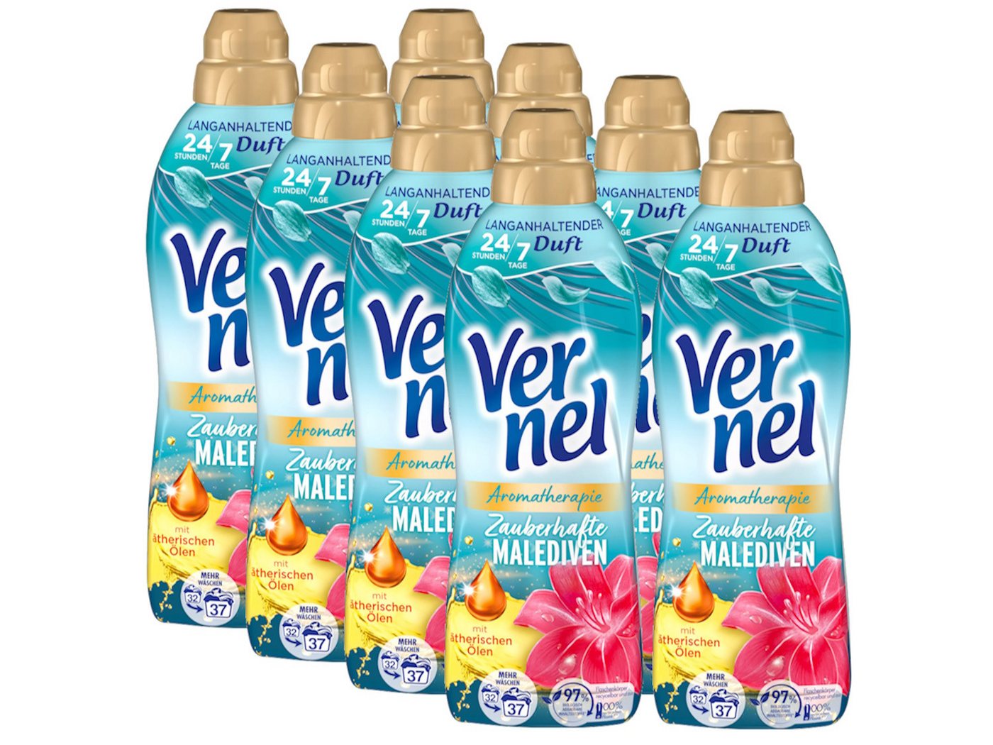 Vernel Aromatherapie Zauberhafte Malediven 8 x 37 WL (296 WL) Weichspüler (Spar-Pack, [8-St. mit ätherischen Ölen) von Vernel