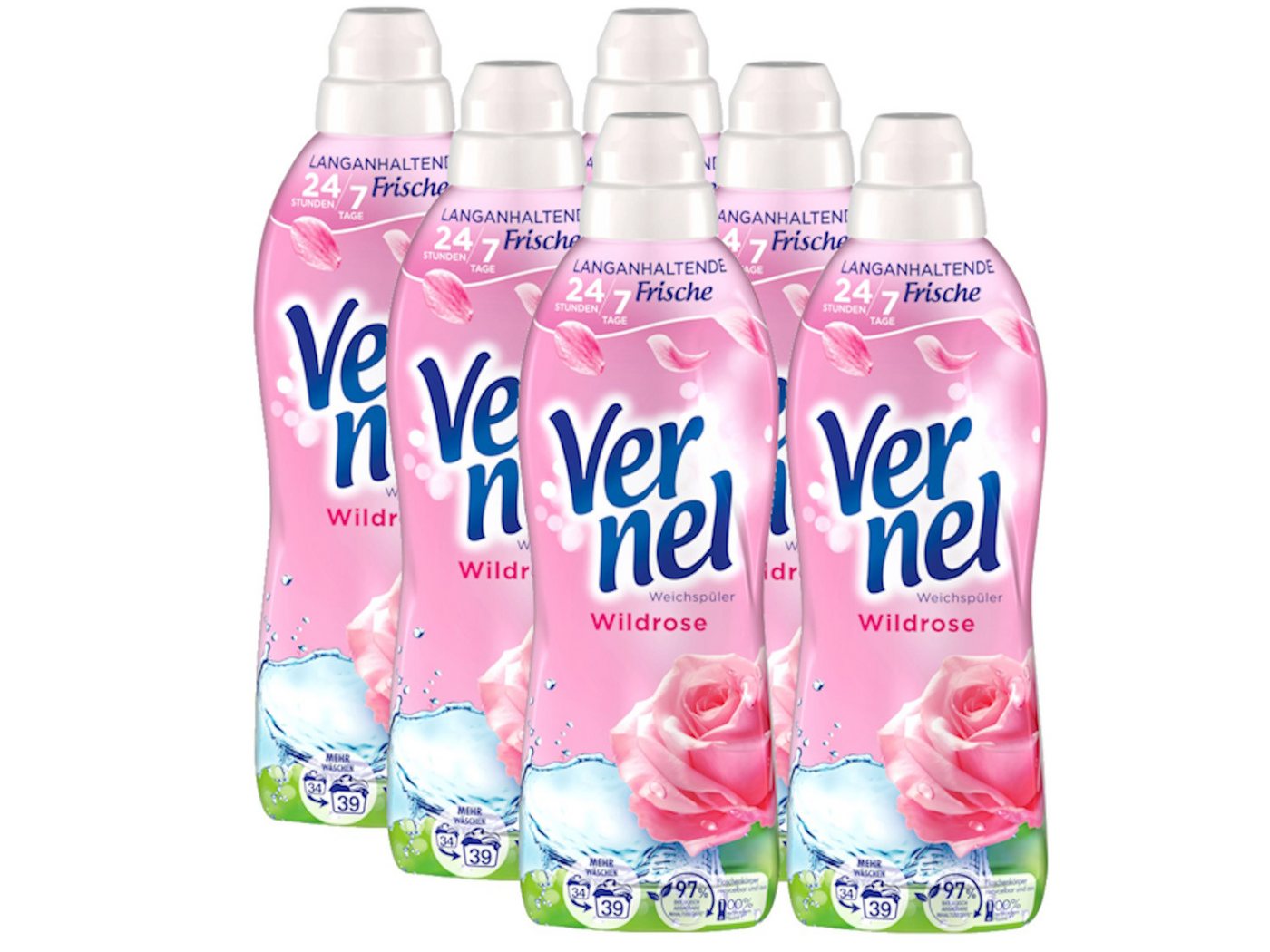 Vernel Wildrose 6x 39 WL (234 WL) Weichspüler (Spar-Pack, [6-St. für 24/7 langanhaltende Frische) von Vernel
