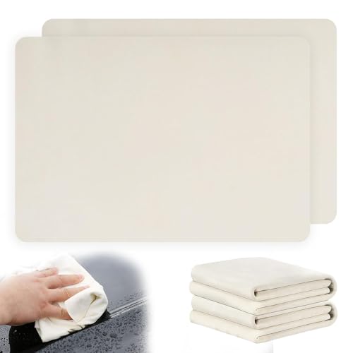 Vernerth 2 Stück Fensterleder 60 x 40 cm – natürliches Shammy Ledertuch zum Trocknen im Auto, fusselfrei und streifenfrei, saugfähiges Handtuch für Auto-Detailing, Glas, Spiegel, Fenster und Küche von Vernerth