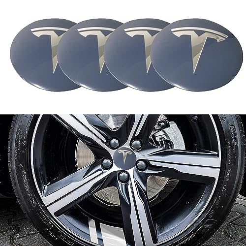 VeroCh 4 Stück 60MM Auto Center Nabenkappen Aufkleber,Für Tesla Model 3 Model X Model S Model Y,ABS Emblem Aufkleber Wasserdicht Staubdicht Ersetzbar Radnabenabdeckung,B von VeroCh