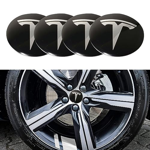 VeroCh 4 Stück 60MM Auto Center Nabenkappen Aufkleber,Für Tesla Model 3 Model X Model S Model Y,ABS Emblem Aufkleber Wasserdicht Staubdicht Ersetzbar Radnabenabdeckung,C von VeroCh