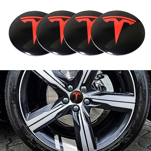 VeroCh 4 Stück 60MM Auto Center Nabenkappen Aufkleber,Für Tesla Model 3 Model X Model S Model Y,ABS Emblem Aufkleber Wasserdicht Staubdicht Ersetzbar Radnabenabdeckung,D von VeroCh