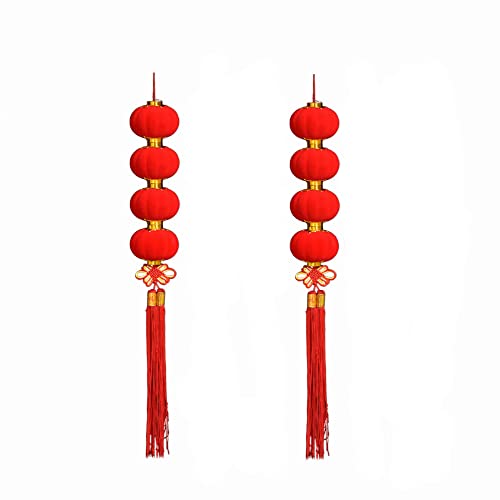 Veroda 1 Paar Samt hängende 4 rote Laternen Schnur chinesischer Knoten Neujahr Frühling Festival Dekorationen (#8) von Veroda