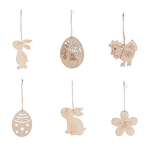 Veroda Unbemalte Ostereier Hase Holz Ornamente mit Hängeseil für Ostern Tag Dekoration 60 Stück von Veroda