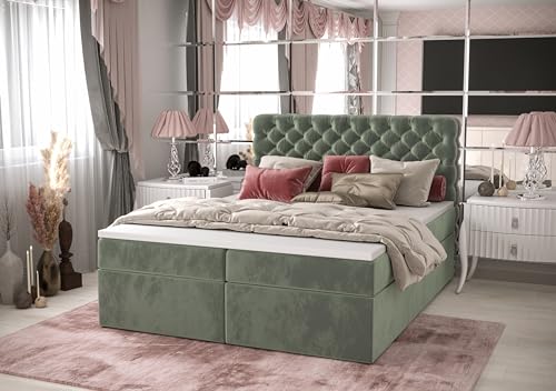 Verona Idee Boxspringbett Mercury 140x200 Größen Inkl. Lattenrost 2 Bettkasten Bonell Matraze und Toper 4cm -Grün- von Verona Idee