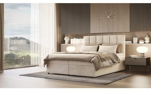 Verona Idee Boxspringbett Venus Kontinental 6 Größen Inkl. Lattenrost XXL Bettkasten 140cm x 200cm BEIGE Bonell Matraze und Toper 4cm von Verona Idee