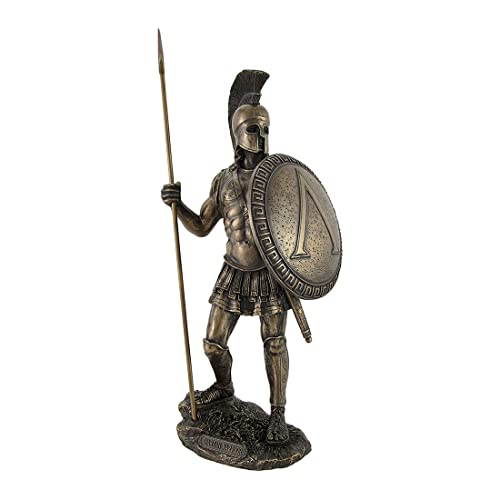 Things2Die4 Bronzefarbener Spartanerkrieger mit Speer und Hoplite Schild Statue von Veronese Design