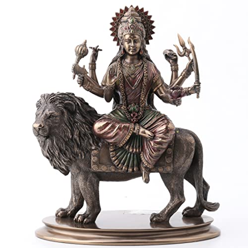 Veronese Design Statue göttliche Mutter Durga reitender Löwe Hindu-Göttin Harz Bronze-Finish 26,4 cm von Veronese