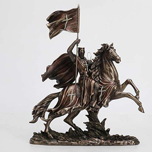 Veronese Design Mittelalterlicher Kreuzritter in Rüstung auf Pferd, Tischstatue von Veronese Design