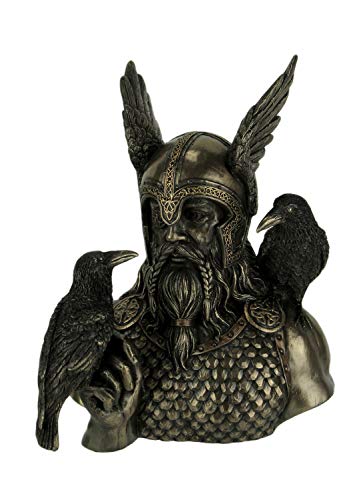 Veronese Design Nordischer Gott Odin in geflügeltem Helm mit Raben Statue von Veronese Design