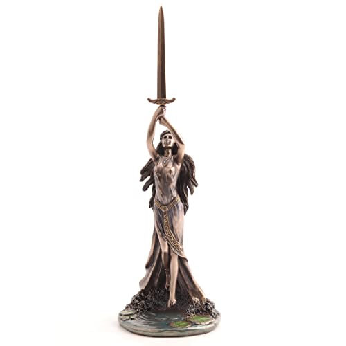 Veronese Design Skulptur Dame des Sees und Excalibur aus Kaltgussharz, Bronze-Finish, 34 cm von Veronese Design