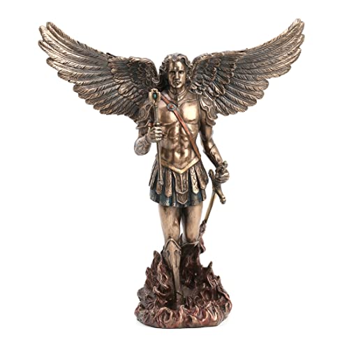 Veronese Design Skulptur Erzengel St. Michael, kaltgegossenes Kunstharz, antikes Bronze-Finish, 30,5 cm hoch von Veronese Design