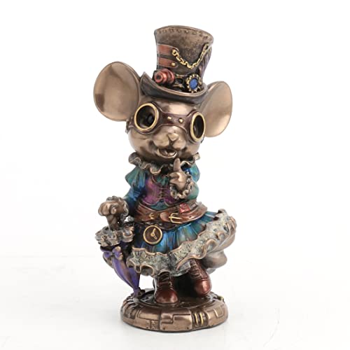 Veronese Design Steampunk-Damen-Maus mit Zylinderhut und Sonnenschirm, Bronze-Finish von Veronese Design