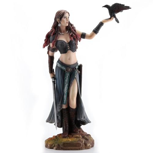 Veronese Resin Statuen Morrigan die keltische Kampfgöttin mit Krähe und Schwert Statue 6,5 X 10,25 X 3 Inches Mehrfarbig von Veronese Design