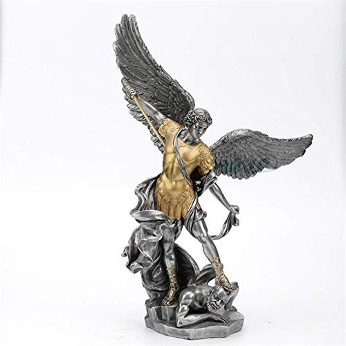 36,7 cm Zinn und Gold Erzengel Saint Michael Tramples Demon Statue Skulptur von Veronese