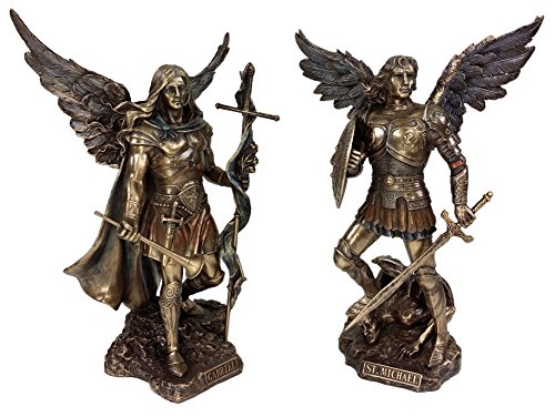 Unbekannt Paar – St. Michael und Gabriel Erzengel W/Schwert und Schild Essen auf Demon Statue Bronze-Finish von Veronese