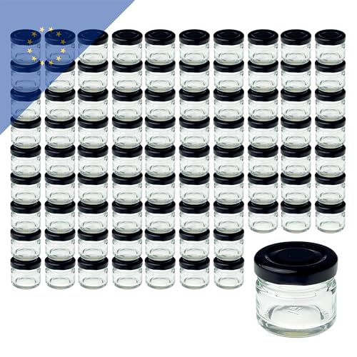 100x Einmachgläser 22ml mit TO43 schwarz – Hochwertiges Glas für Konfitüren, Gewürze und Proben – Luftdicht – Ideal für Aufbewahrung und Präsentation – Robust und wiederverwendbar - 100er Set von Verpackungsstadl